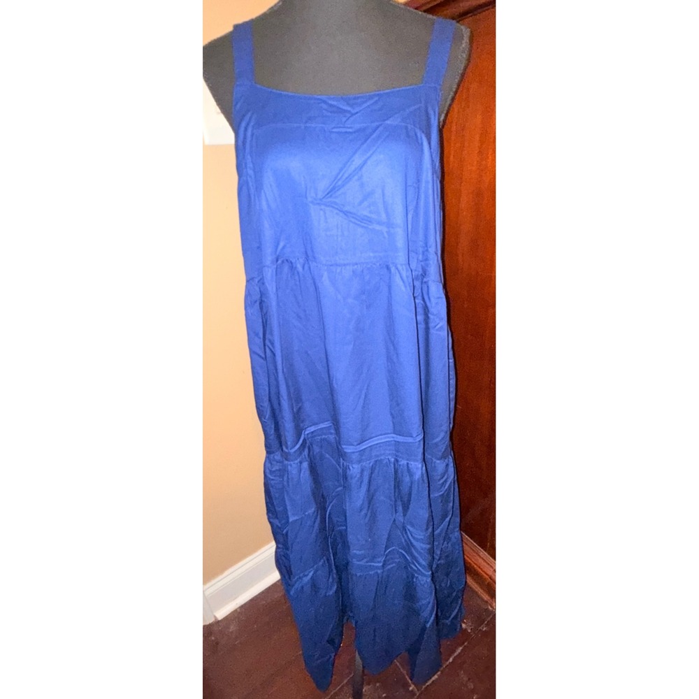 The Drop Britt Tiered Maxi Dress Women L Navy Blue NEW Tencel Lyocell Sleeveless